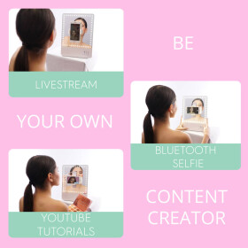 RIKI SKINNY - LED Makeup Spiegel mit Bluetooth - Selfie Funktion 10-fach Tropical Pink