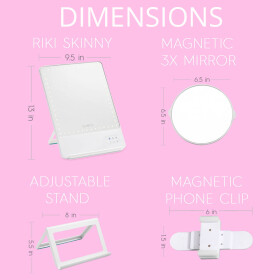 RIKI SKINNY - LED Makeup Mirror with Bluetooth - Selfie Function 10 x Tropical Pink
