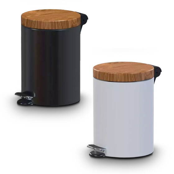 ALDA - Pedal Garbage Can - Stainless Steel Trash Can with Wooden Lid - 5 Liters