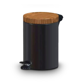 ALDA - Pedal Garbage Can - Stainless Steel Trash Can with Wooden Lid - 5 Liters - Black