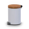 ALDA - Tretabfalleimer - Mülleimer aus Edelstahl mit Holzdeckel - 5 Liter - Weiß