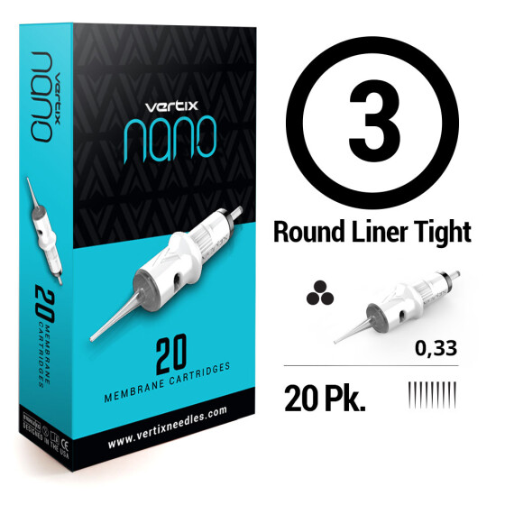 VERTIX - Nano PMU Cartridges - 3 Round Liner Super Tight - 0,33 mm