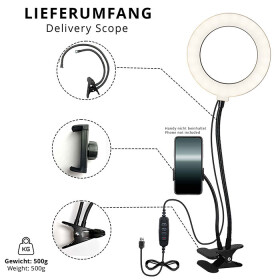 SWAVGO - 6 Zoll Ring Lampe mit Tischklemme, 1x Smartphone...